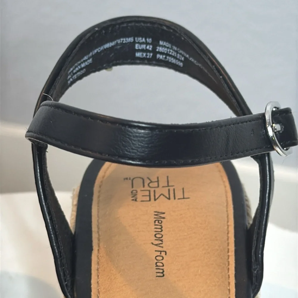 TIME AND TRU WOMENS BLACK BRAIDED ANKLE STRAP ESPADRILLE PLATFORM WEDGES **NWT**